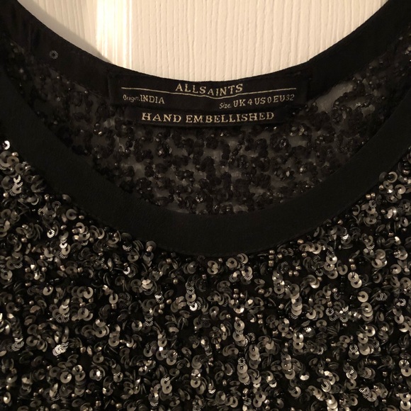 All Saints black and silver sheer sequin top - Picture 3 of 3